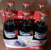 6 Pack COKE Coca-Cola DETROIT PISTONS 2004 NBA Champions Bottles & Holder