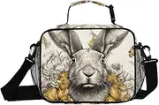Insulated Lunch Box Rabbit Flower Cute for Women Men - Ideal for Work, Picnics - Includes Adjustable Shoulder Strap