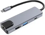 HIKOAN 6-in-1 Type-C Hub Multifunctional Type-C Converter Aluminum Alloy Shell with 100M RJ45 HD USB3.0 PD PortsTF Card Slots