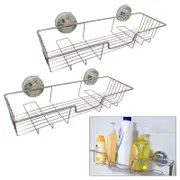 Catzon 2Pcs Strong Suction Cup Adhesive Shower Caddy Bath Shelf Storage with 4 Side Hooks for Shampoo Bathroom Accessories