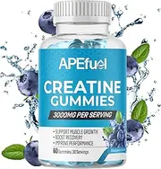 APEfuel Creatine Gummies for Men & Women - Sugar-Free Blueberry Flavored Pre-Workout Gummies for Muscle Growth, Strength & Cognitive Support - 3000mg Creatine Dietary Supplement (30-Days Supply)