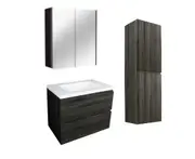 750mm Dark Grey Qubist MDF Wall Hung Vanity With Ceramic Top With Shaving Cabinet and Tall Boy