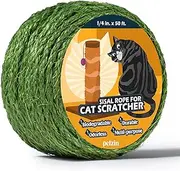 Natural Sisal Rope for Cat Scratcher 1/4 Inch by 50 Feet, Cat Tree Rope Twine for Cat Scratching Post Replacement, Cat Tower with Scratch Post Repairing, Replace, Recovering and DIY, Green