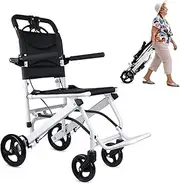 Ultra-Light Transport Wheelchair - Folding Portable Wheelchair with Hand Brake - Trolleys for Elderly Aircraft Travel with Bag