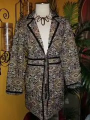 CHICO' S NWT $169 size 1 M 8/10 jacquard long fringed print women's jacket