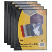 4PK Marbig Premier A4 Flat File Folder w/ Insert Cover Document Paper Holder BLK