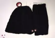 NWT CANADA WEATHER GEAR THERMAL PLUSH HEADBAND~BEANIE HAT SET WOMEN'S Black KNIT