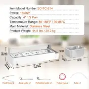 Countertop Food Warmer Buffet Server 4 Compartment Glass Shield 8Qt Electric