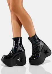 [Demonia] Black Holographic Dynamite-100 Platform Boots
