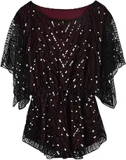 [PrettyGuide] Women's Sequin Blouse Tops Sparkly Beaded Evening Formal Party Dressy Tops