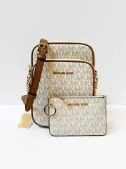 MICHAEL KORS JET SET FLIGHT CHAIN CROSSBODY BAG + COIN ID WALLET MK VANILLA