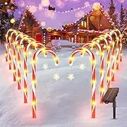 12Pack Candy Cane Christmas Decorations Outdoor, Bright Outside Christmas Decorations with 10 Flashing Modes, 28ft Longer Waterproof Solar Lights for Yard Pathway
