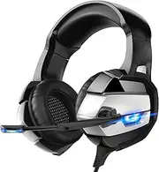 K5 Gaming Headset with Microphone PC Gamer 3.5mm Stereo Headphones Noise C ling Over Ear Ear Cups Compat with Gamepad New Laptop Computer Dark Gray