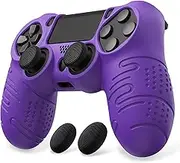 PlayVital Silicone Cover Skin for PS4 Controller - Anti-Slip Soft Protector Case with Thumb Grip Caps for Slim and Pro Models - Line & Dot Purple