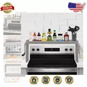 Multifunctional Gray Wood Spice Shelf - Over the Stove with Hook Storage