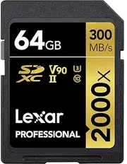 Lexar Professional 2000x 64GB SDXC UHS-II/U3 (Up to 300MB/s Read) w/USB 3.0 Reader - LSD64GCRBNA2000R