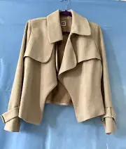 ANNE KLEIN NWT $129 Beige Open Front Drape Jacket Short Blazer Stretch Size 12