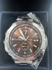 New in Box Cortebert ELEVATION WORLDTIME Sharp Cocoa Face Silver Band