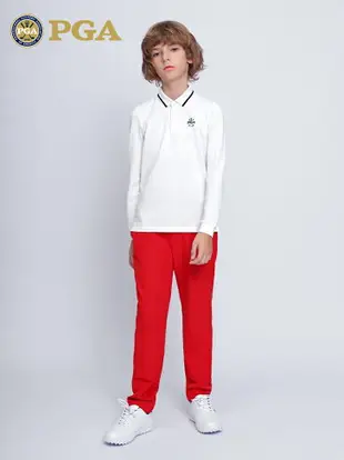 美國PGA高爾夫兒童長袖打底衫男童青少年上衣褲子服裝套裝時尚T恤