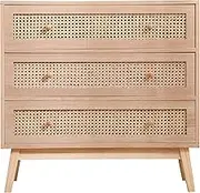 Wooden Chest of Drawers with 3 Large Drawers Natural/Black Storage Dresser for Bedroom and Living Room