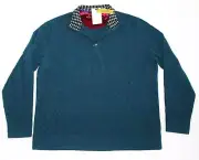 $248 NWT Robert Graham Sweater X-LARGE XL Thin Knit Wool Quarter Zip Teal ROWLEY