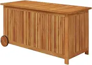 [vidaXL] Portable Solid Wood Garden Storage Box with Wheels - Acacia Wood Outdoor Storage Chest - Brown, Retro Style