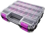 ＫＬＫＣＭＳ Small Parts Organizer Fishing Tackle Box 50 Compartments Double Sided Tools Box Hardware Container for Crafts Fasteners Nuts, Purple
