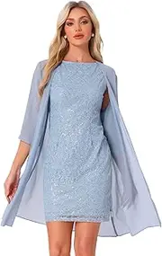 [Allegra K] Elegant Dress Set for Women's Wedding Guest Lace Sequin 2 Piece Dress