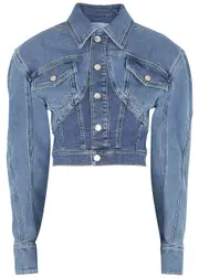 Mugler Cropped Stretch-denim Jacket - 14 14