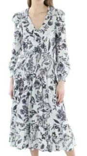Aqua L84919 Womens Blue Multi Linen Blend Smocked Midi Dress Size XL