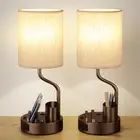 Bedside Table Lamps for Bedroom Set of 2 - Nightstand Lamp with AC Outlet Cha...