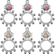 [WenRity] 6Pcs/12Pcs Pocket Rosary Ring Catholic Alloy Double-sided Enamel Jesus Maria Divine Mercy One Decade Finger Rosary Ring for Men Women Keychain Prayer Baptism Quinceanera