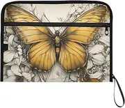 YMXFXP Expandable Filing Folder Butterfly Floral Gold, 13-Pocket Funny Cute Design with Sticky Labels, A4 Letter Size Document Organizer for Office, School, Boys, Girls