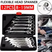 12Pcs Metric 8-19mm Flexible Head Ratcheting Spanner Gear Ratchet Wrench CrV Set