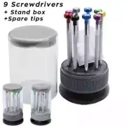 Set 9in1 Mini Screwdriver for Watch Repair Flat Cross Bits Blades Screwdrivers