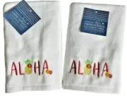 Aloha Pineapple Hand Towels Embroidered Guest Bath Beach Summer House Set of 2