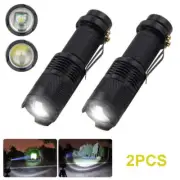 2X LED Flashlight Zoom Tactical Torch Clip Adjustable Focus Hunting White Light