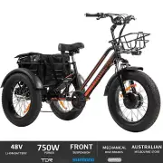 Black Electric Trike Tricycle 3 Wheeler Cycle 48V 750W 18AH Scooter Bike E-Bike