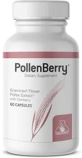Graminex PollenBerry Dietary Supplement - G60 Concentrated Flower Pollen Extract, Cranberry Powder - Supports Heart, Skin, Urinary Tract, Kidney, and Bladder Health - Natural Antioxidant, 60 Capsules