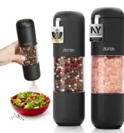 Salt and Pepper Grinder Set, Black and White with Gravity-Activated Operation...