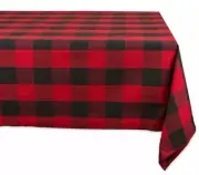 Country Farmhouse Rustic Red & Black Buffalo Plaid Fabric Tablecloth 84" x 60"