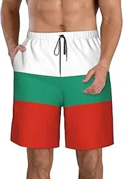 [WURTON] Bulgarian Flag Print Mens Swim Trunks Quick Dry Bathing Suits Summer Holiday Beach Board Shorts Pockets