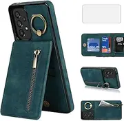 [Asuwish] Phone Case for Samsung Galaxy A53 5G Wallet Cover with Tempered Glass Screen Protector and Cell Zipper RFID Card Holder Slot Ring Kickstand A 53 G5 53A S53 SM A536U 6.5" 2022 Women Men Green