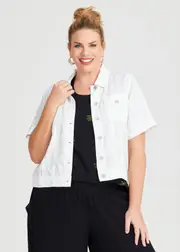 [Virtuelle] Taking Shape Lyocell Short Sleeve Jacket Size 20 in White - Plus Size Women's Clothing White