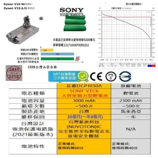 【芯霸電池】Dyson 戴森 V10 3000mAh SV12 吸塵器專用台灣製造電池(全台製 dyson)