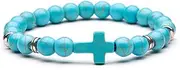 [IBOWZ] Crystal Bracelet Bead Bracelets Chakra Bracelets for Women, 7 Chakra Natural Stone Beads Turquoise Cross Elastic Bangle Jewelry Yoga Pray Energy Charm Diffuser Protection Bracelet Women for