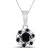 14k White Gold Round Black Diamond Cluster Pendant 1/2 Cttw