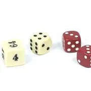 BACKGAMMON DICE SET IVORY AND MAROON 1/2" SQ. WITH DOUBLING CUBE