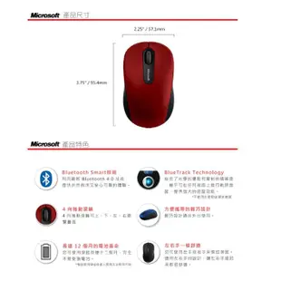 Microsoft 微軟 Bluetooth 行動滑鼠 3600 黑色/藍色/紅色 盒裝 藍芽4.0 四向滾輪 光華商場