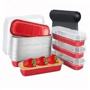 Mini Baking Pans With Lids 50 Pack, 6.8oz Aluminum Foil Small Loaf Pans Red